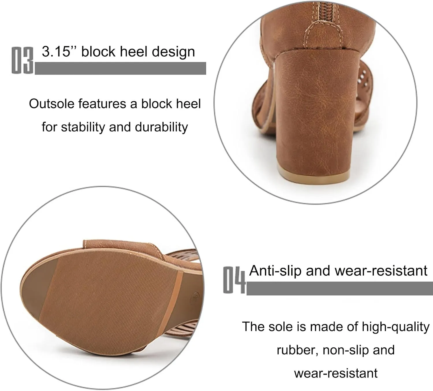 Women Open Toe Chunky Heels Sandals,Summer Comfy Non-slip Cutout Ankle Strap Block Heel Party Dressy Sandals Gladiator Sandals
