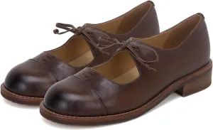 Women Round Closed Toe Loafer Flats Lace Up Burnished Penny Loafers 1 Inch Chunky Stacked Heel Oxford Shoes Matte Leather Slip On Cutout Ladies Office Work Shoes Vintage Comfort 4-11 M US
