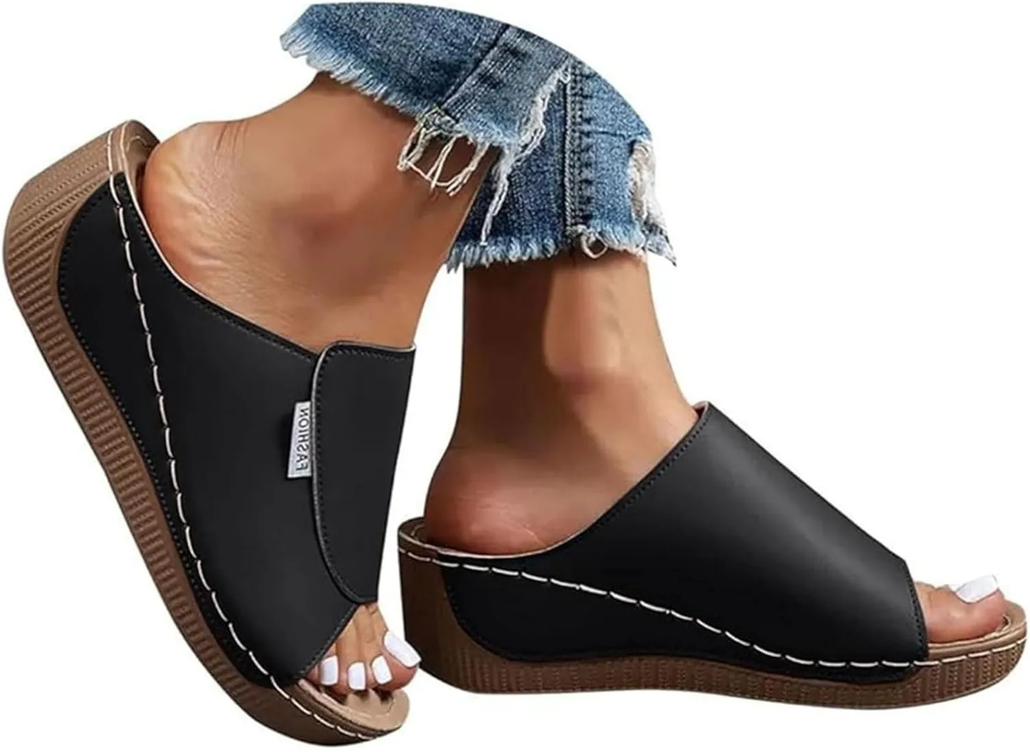 Women Sandals Comfortable Dressy Summer Orthopedic Slippers Wedge Heel Slip On Open Toe Orthotic Slides Flip Flops