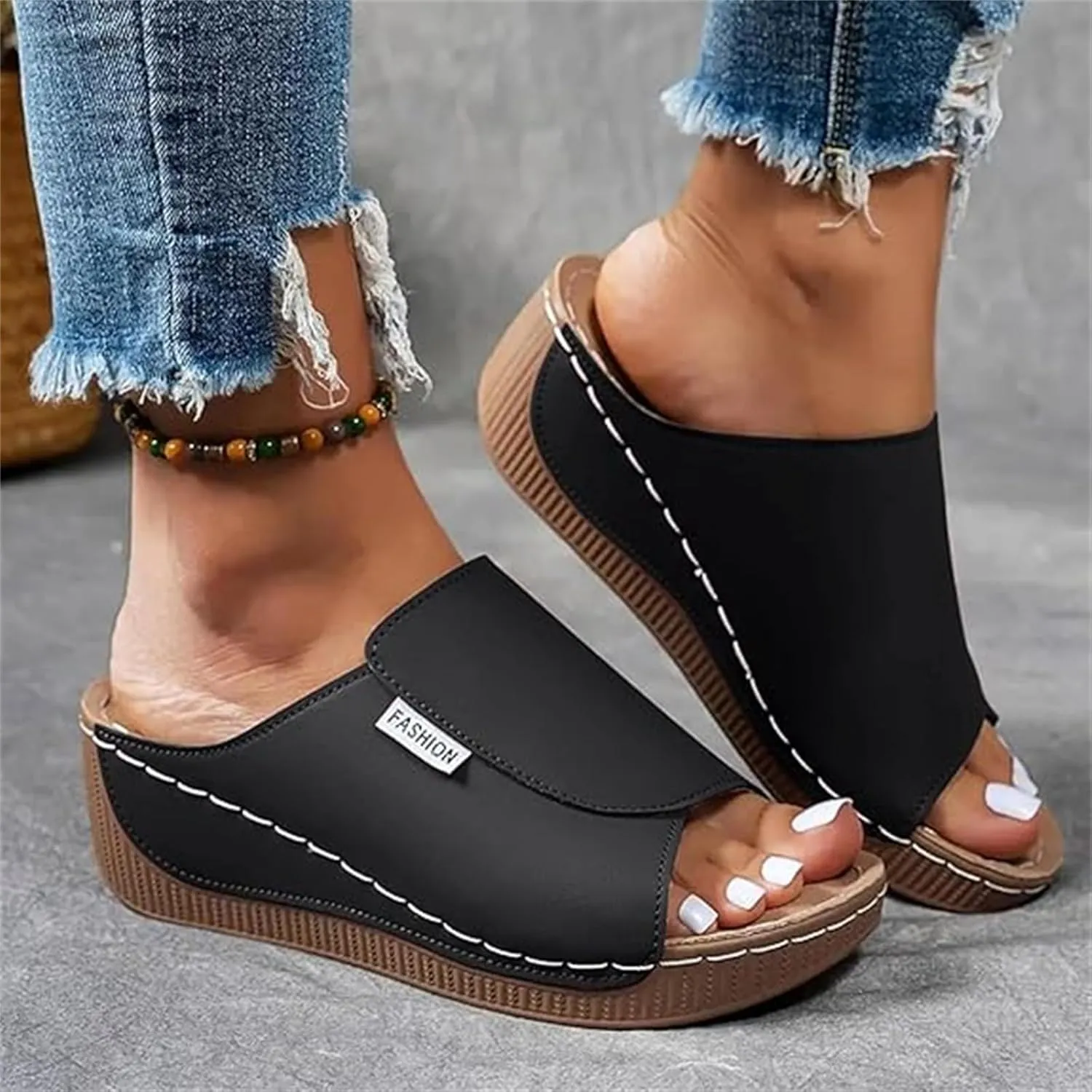 Women Sandals Comfortable Dressy Summer Orthopedic Slippers Wedge Heel Slip On Open Toe Orthotic Slides Flip Flops