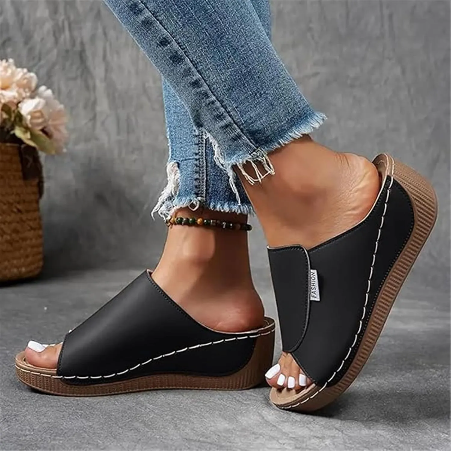 Women Sandals Comfortable Dressy Summer Orthopedic Slippers Wedge Heel Slip On Open Toe Orthotic Slides Flip Flops