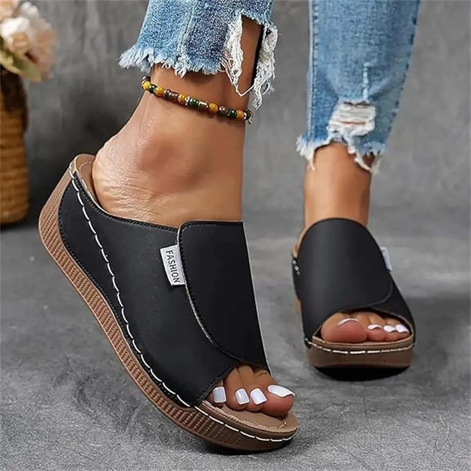 Women Sandals Comfortable Dressy Summer Orthopedic Slippers Wedge Heel Slip On Open Toe Orthotic Slides Flip Flops