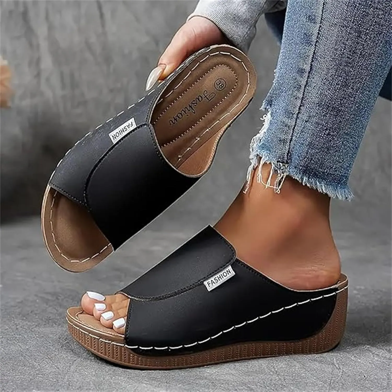 Women Sandals Comfortable Dressy Summer Orthopedic Slippers Wedge Heel Slip On Open Toe Orthotic Slides Flip Flops
