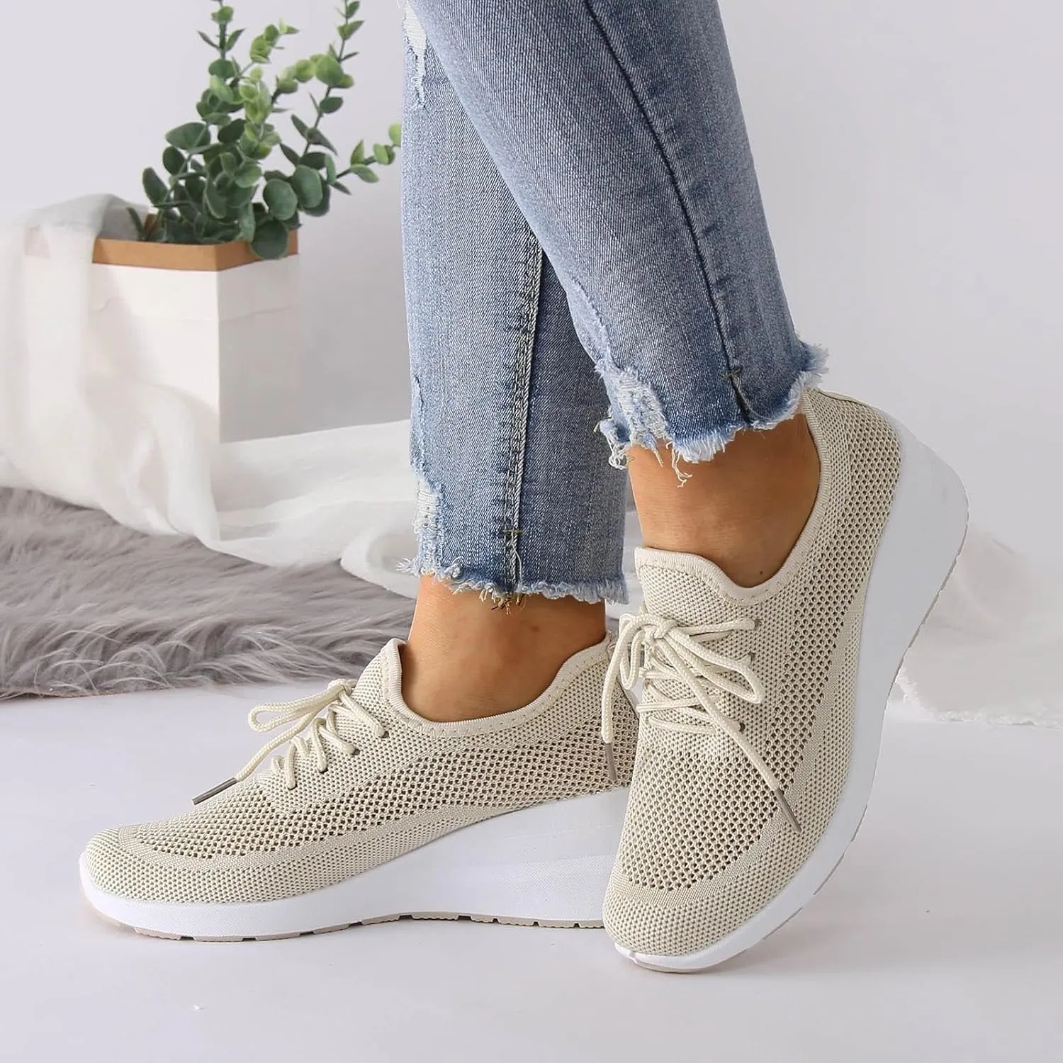 Women Shoes Wedge Thick Sole Breathable Casual Shoes Fashion Soft Sole Casual Tennis Shoes for Women Wide Width Soft Sole