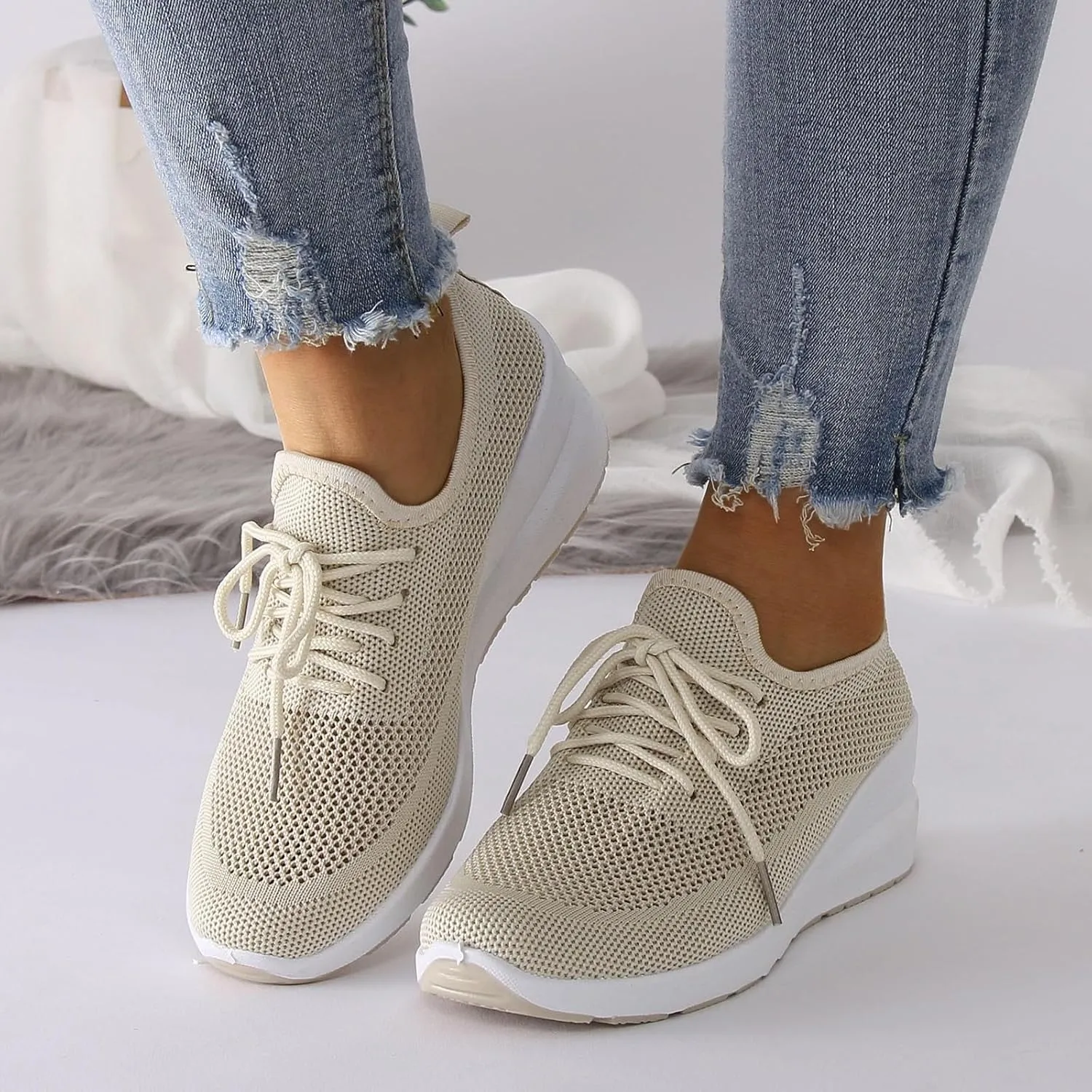 Women Shoes Wedge Thick Sole Breathable Casual Shoes Fashion Soft Sole Casual Tennis Shoes for Women Wide Width Soft Sole