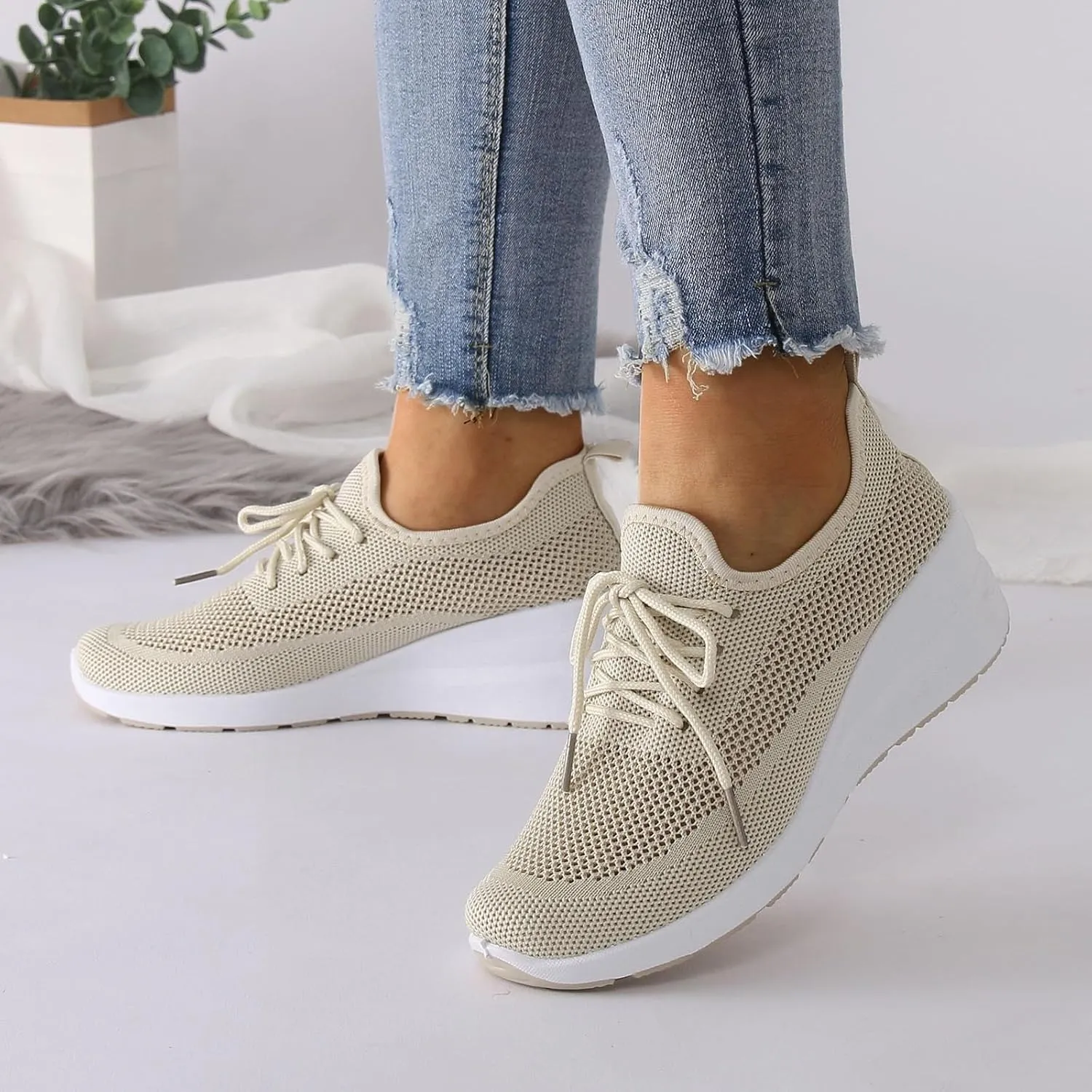 Women Shoes Wedge Thick Sole Breathable Casual Shoes Fashion Soft Sole Casual Tennis Shoes for Women Wide Width Soft Sole