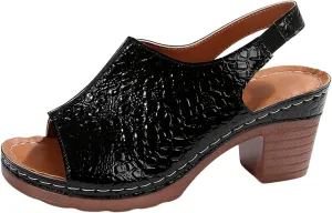 Women Summer Solid Buckle Strap Casual Open Toe Square Heels Comfortable Beach Shoes Sandals Sandals for Women Memory Foam Leopard Print