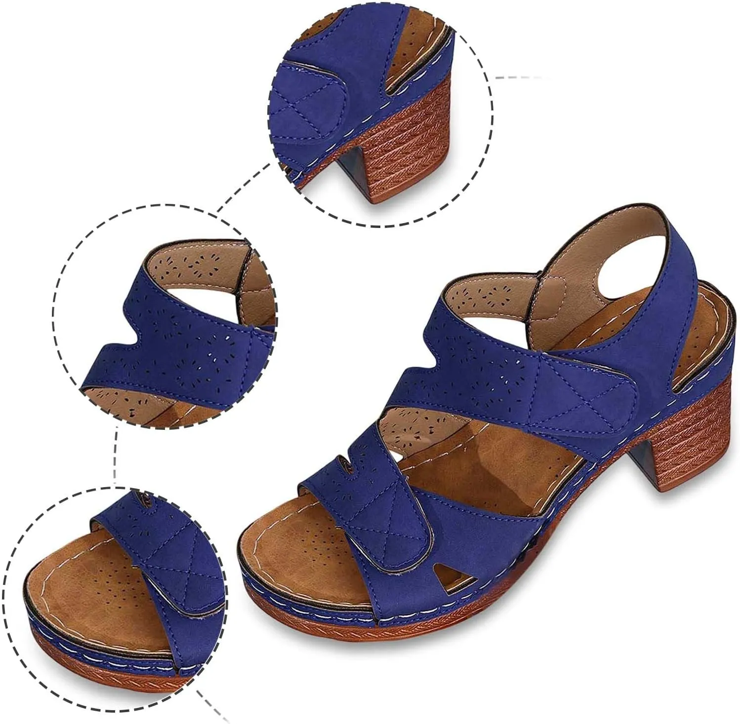 Women Summer Solid Hook Loop Casual Open Toe Square Heels Comfortable Beach Shoes Sandals Node Sandals for Women