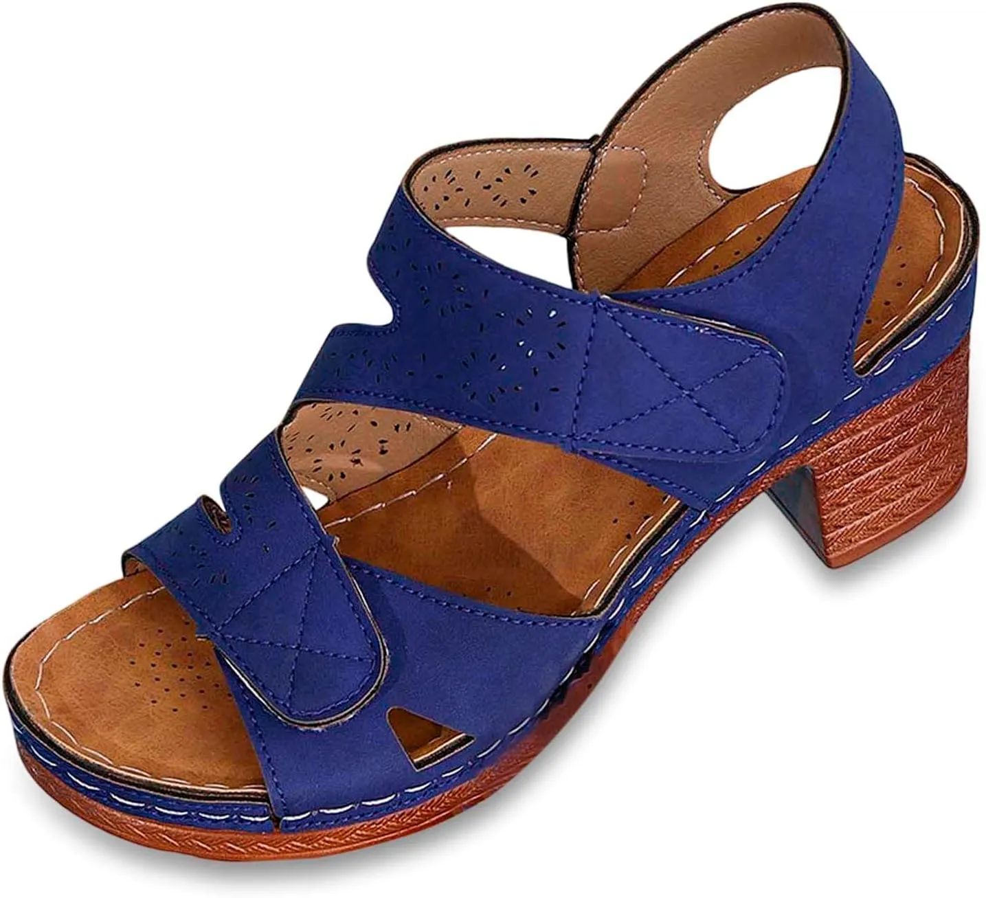 Women Summer Solid Hook Loop Casual Open Toe Square Heels Comfortable Beach Shoes Sandals Node Sandals for Women