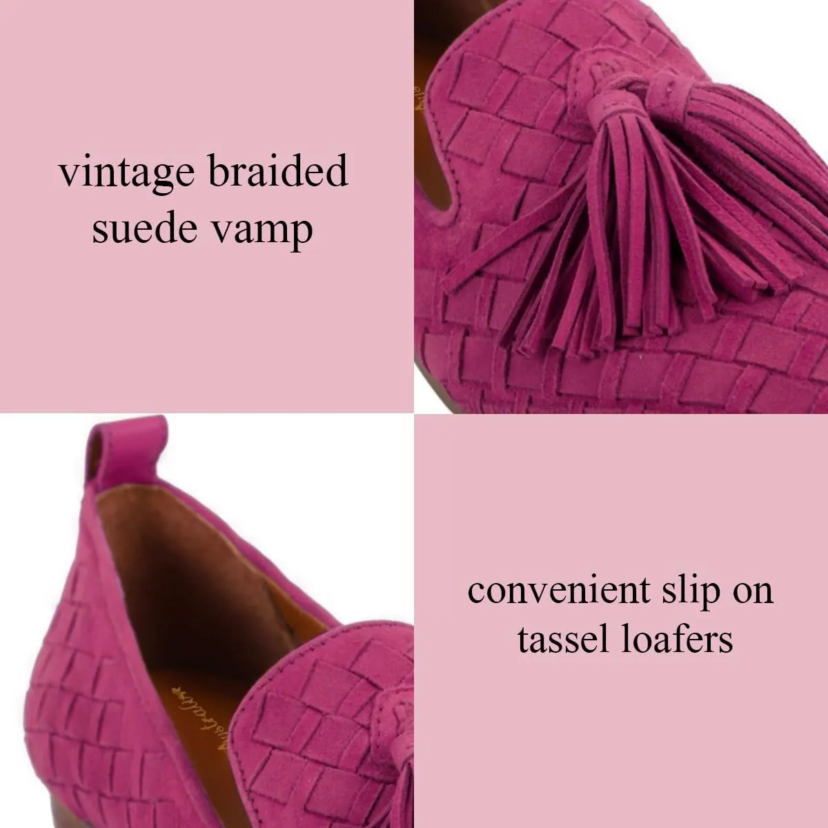 Women Tassel Loafer Flats Suede Square Closed Toe Braided Penny Loafers Slip On Fringe Flat Loafers Knitted Comfortable Flat Heel Woven Loafer Office Work Daily Club Driver Flats 4-11 M US