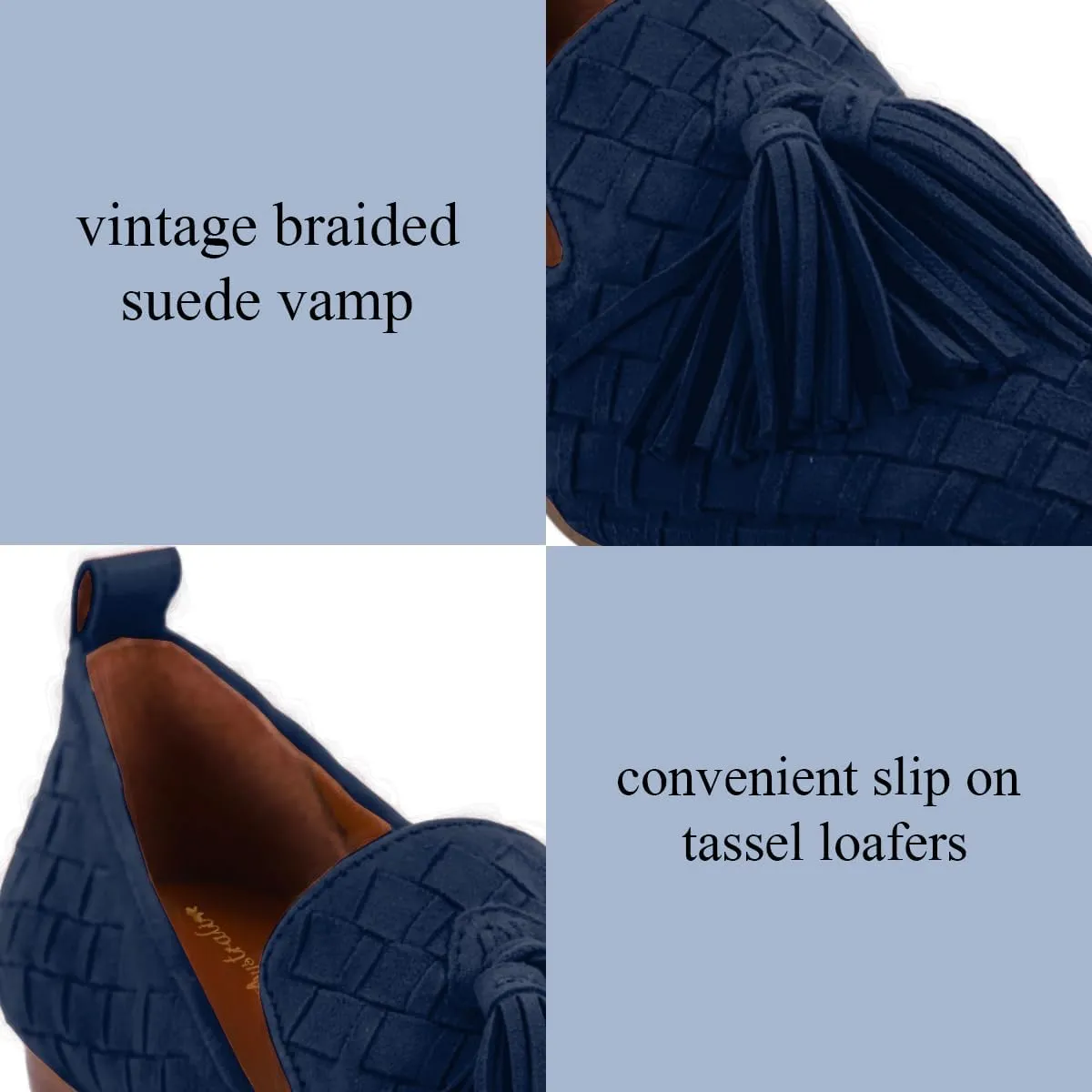 Women Tassel Loafer Flats Suede Square Closed Toe Braided Penny Loafers Slip On Fringe Flat Loafers Knitted Comfortable Flat Heel Woven Loafer Office Work Daily Club Driver Flats 4-11 M US