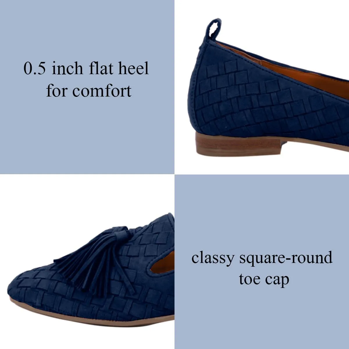 Women Tassel Loafer Flats Suede Square Closed Toe Braided Penny Loafers Slip On Fringe Flat Loafers Knitted Comfortable Flat Heel Woven Loafer Office Work Daily Club Driver Flats 4-11 M US