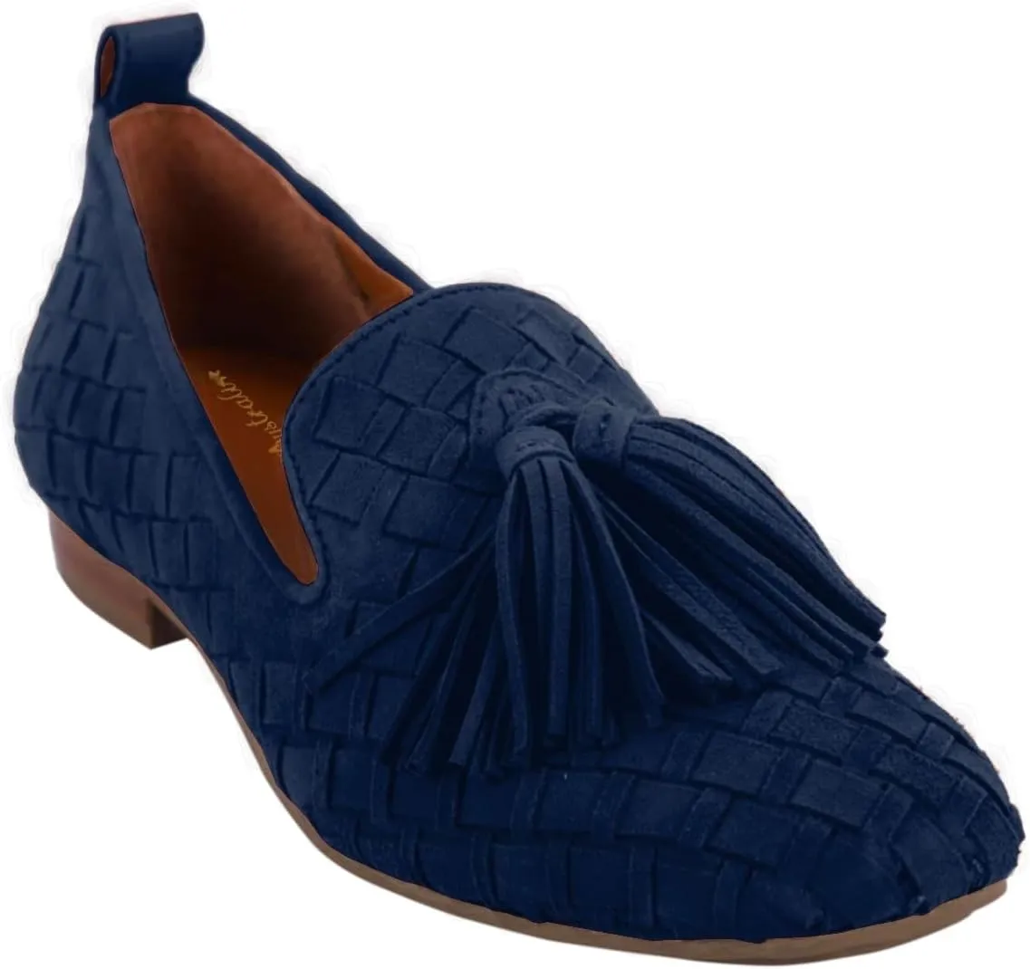 Women Tassel Loafer Flats Suede Square Closed Toe Braided Penny Loafers Slip On Fringe Flat Loafers Knitted Comfortable Flat Heel Woven Loafer Office Work Daily Club Driver Flats 4-11 M US