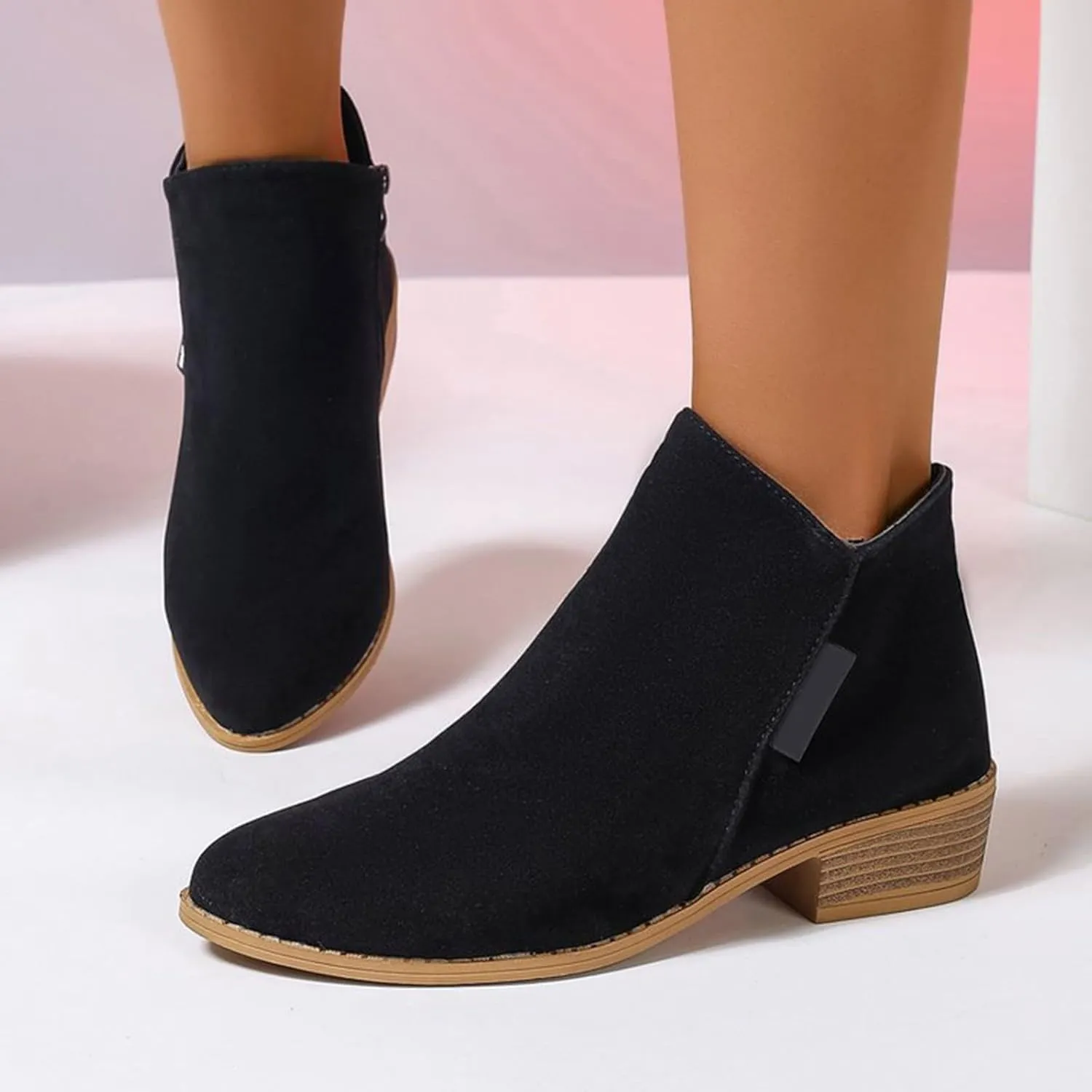 Womens 2024 Heeled Ankle Boots High Heeled Boots for Women Womens Chelsea Ankle Boots Womens Low Cut Boots Wide Width Fall Ankle Boots Comfort Leather Brown Ankle Boots for Women