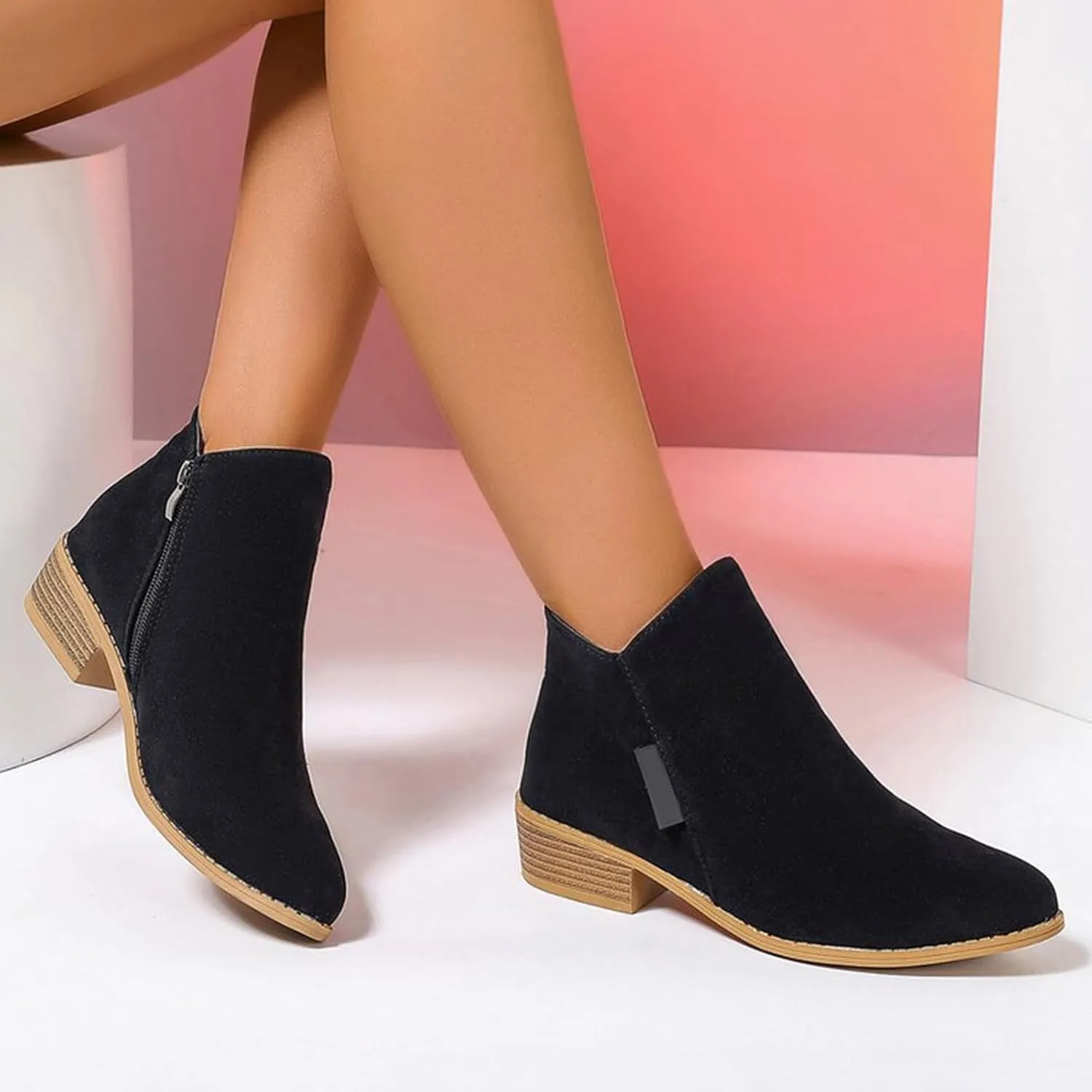 Womens 2024 Heeled Ankle Boots High Heeled Boots for Women Womens Chelsea Ankle Boots Womens Low Cut Boots Wide Width Fall Ankle Boots Comfort Leather Brown Ankle Boots for Women