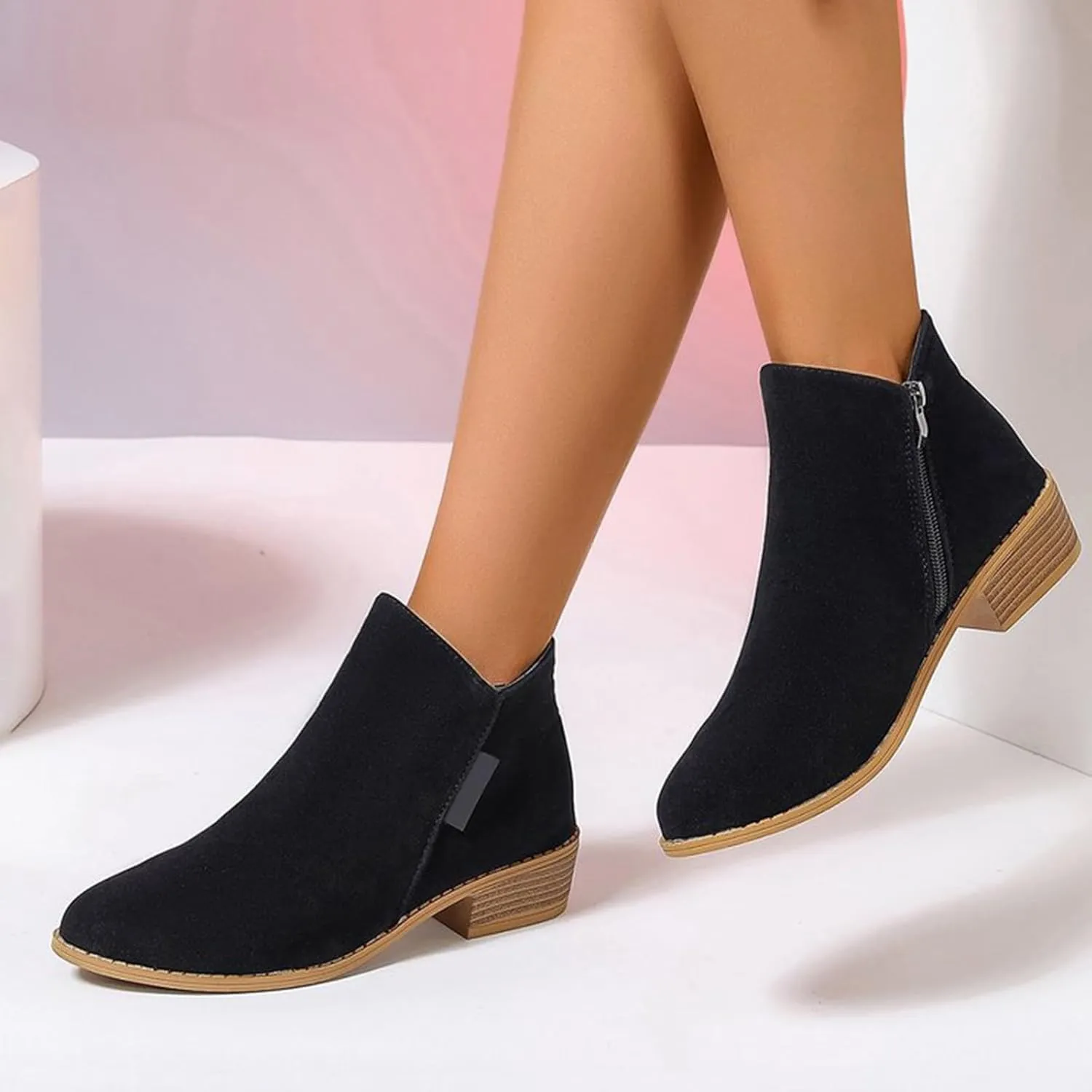 Womens 2024 Heeled Ankle Boots High Heeled Boots for Women Womens Chelsea Ankle Boots Womens Low Cut Boots Wide Width Fall Ankle Boots Comfort Leather Brown Ankle Boots for Women
