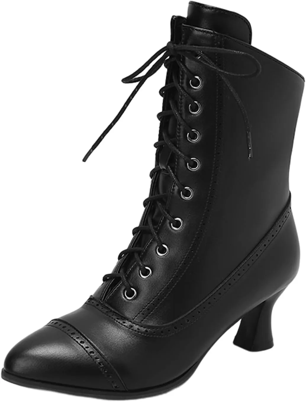 Womens Booties,Women's Ankle Boots Mid Calf Boots Chunky Heel Lace Up Western Booties Winter Zipper Motorcycle Boots