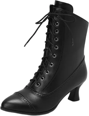 Womens Booties,Women's Ankle Boots Mid Calf Boots Chunky Heel Lace Up Western Booties Winter Zipper Motorcycle Boots
