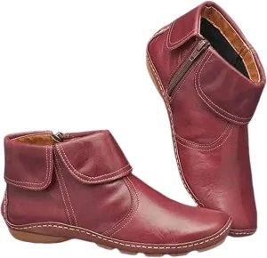 Womens Boots Mid Calf Low Heel,Women Vintage Retro Short Western Ankle Boots Ladies Casual Dressy Elegant Flat Booties Comfortable Wide Width Fashion Classic Boot Pull-On Red