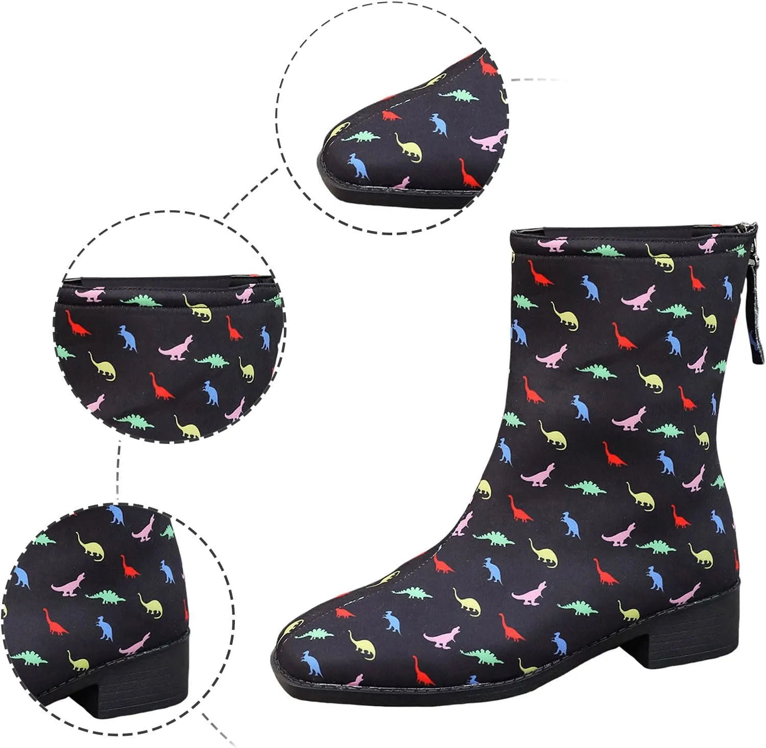 Womens Boots Women's Cute Fun Dinosaur Print Ankle Boots Back Zipper Flats Short Booties For Children Kid