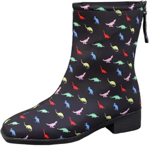 Womens Boots Women's Cute Fun Dinosaur Print Ankle Boots Back Zipper Flats Short Booties For Children Kid