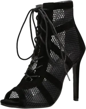 Womens Breathable Mesh Sandals Ladies Black Sexy Heels Mesh Party Eveing Ankle Boots Lace up Stiletto High Heels