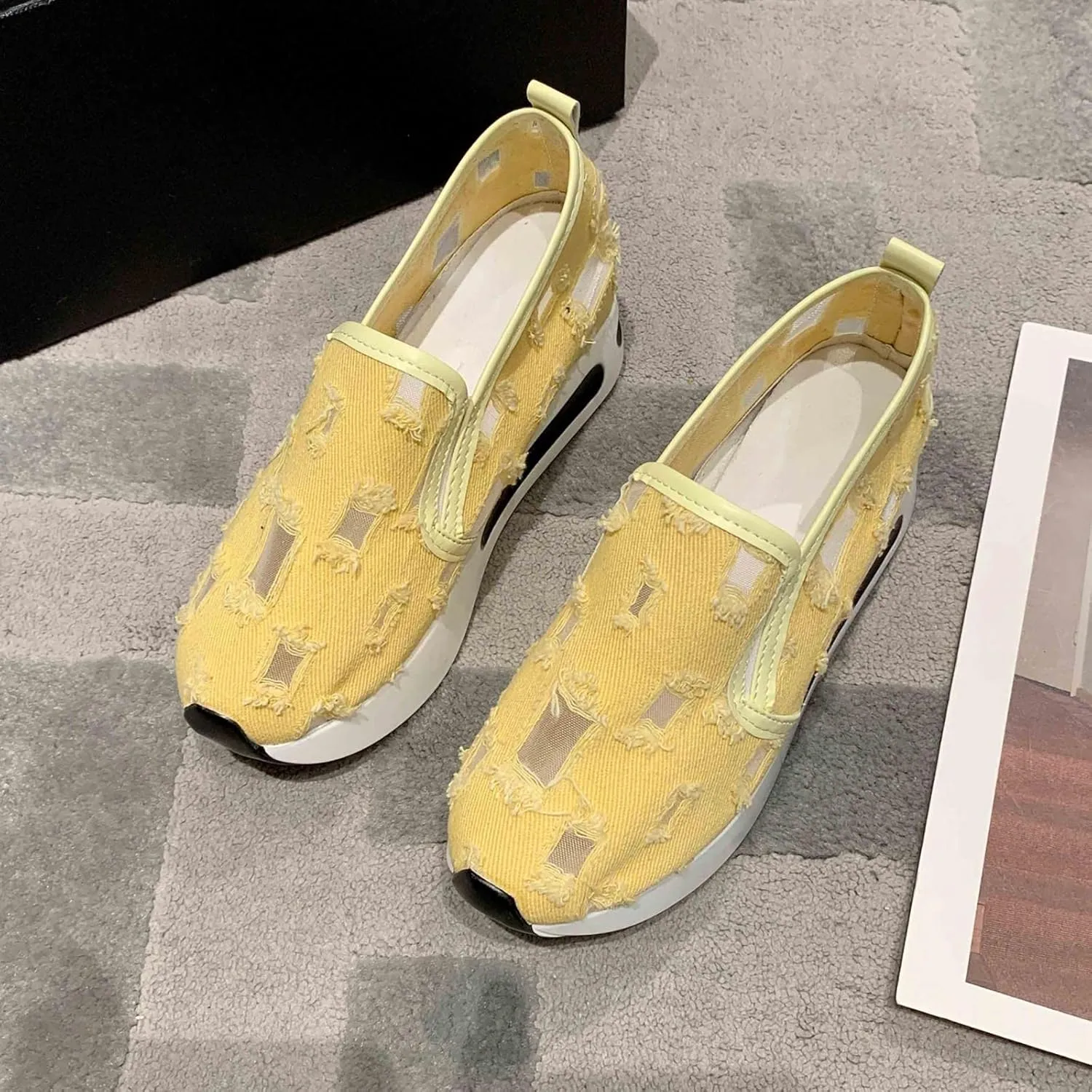 Womens Canvas Slip on Sneakers Walking Tennis Flat Dress Loafers Platform Wedge Mesh Shoes Embroidery Sneakers Casual Close