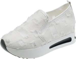 Womens Canvas Slip on Sneakers Walking Tennis Flat Dress Loafers Platform Wedge Mesh Shoes Embroidery Sneakers Casual Close