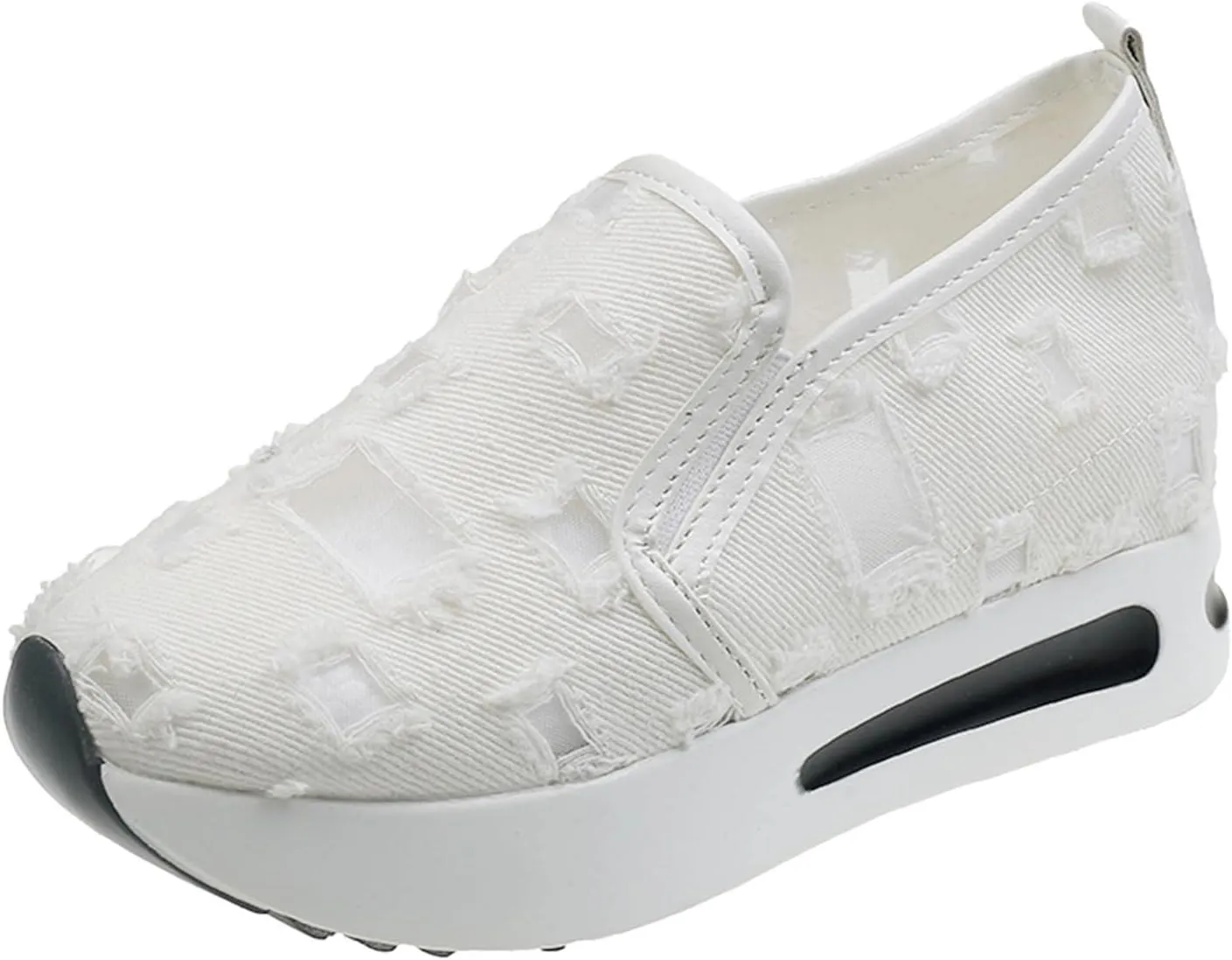 Womens Canvas Slip on Sneakers Walking Tennis Flat Dress Loafers Platform Wedge Mesh Shoes Embroidery Sneakers Casual Close
