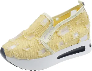 Womens Canvas Slip on Sneakers Walking Tennis Flat Dress Loafers Platform Wedge Mesh Shoes Embroidery Sneakers Casual Close