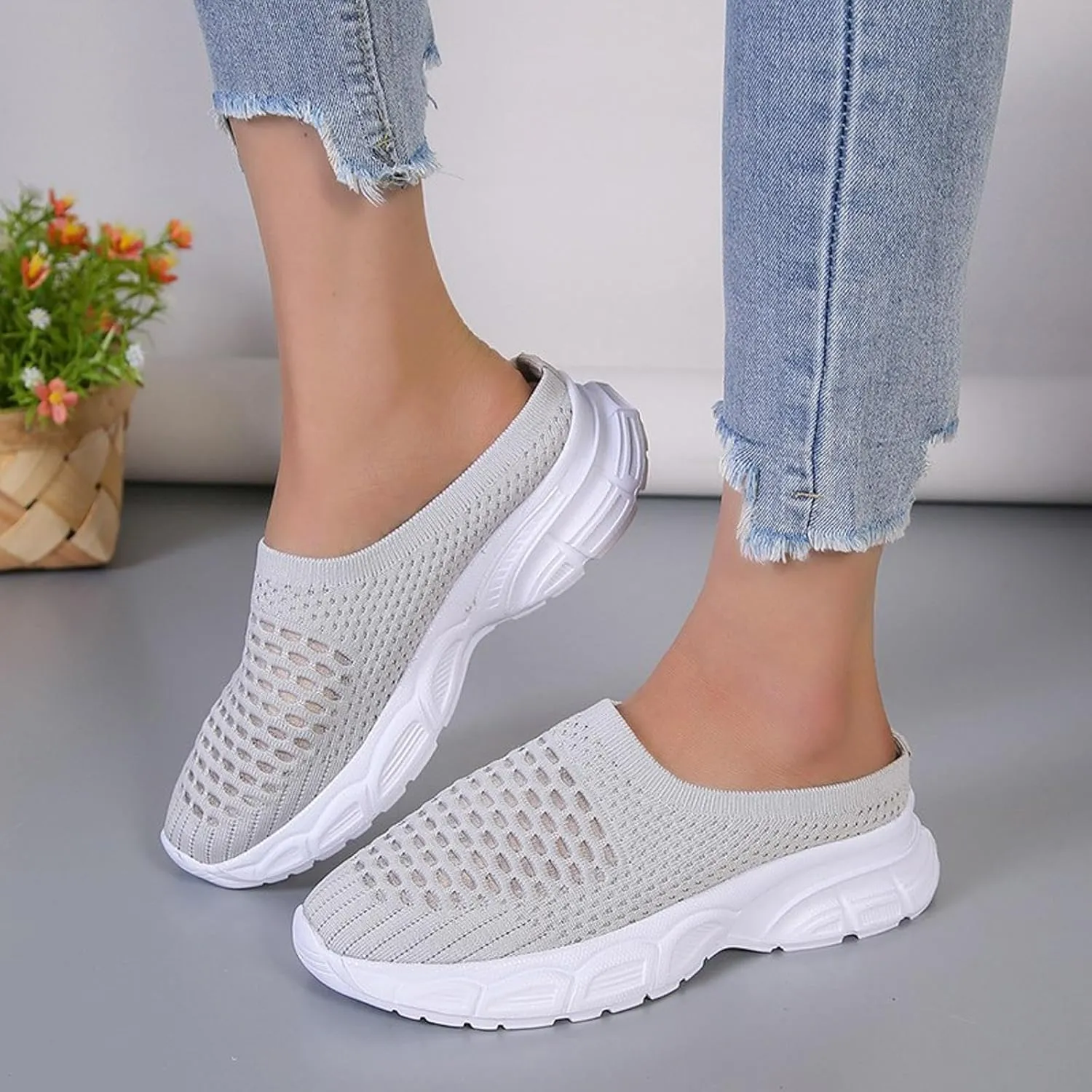 Womens Canvas Slip on Sneakers Walking Tennis Flat Dress Loafers Platform Wedge Mesh Shoes Embroidery Sneakers Casual Fashion