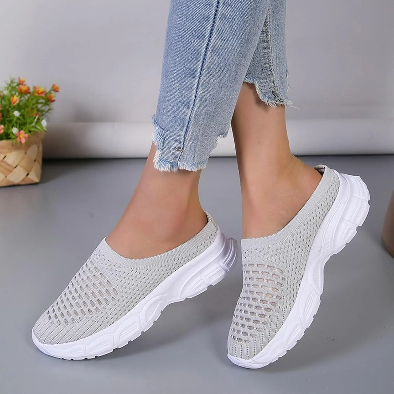 Womens Canvas Slip on Sneakers Walking Tennis Flat Dress Loafers Platform Wedge Mesh Shoes Embroidery Sneakers Casual Fashion