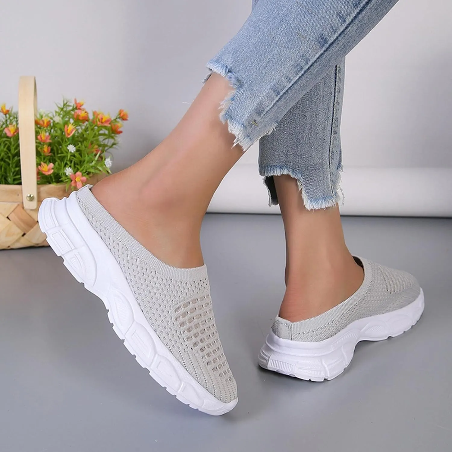 Womens Canvas Slip on Sneakers Walking Tennis Flat Dress Loafers Platform Wedge Mesh Shoes Embroidery Sneakers Casual Fashion