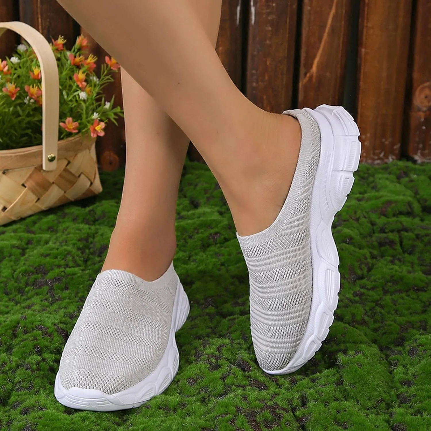 Womens Canvas Slip on Sneakers Walking Tennis Flat Dress Loafers Platform Wedge Mesh Shoes Embroidery Sneakers Casual T-Strap