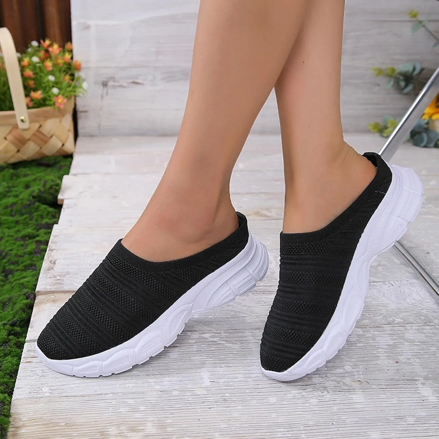 Womens Canvas Slip on Sneakers Walking Tennis Flat Dress Loafers Platform Wedge Mesh Shoes Embroidery Sneakers Casual T-Strap