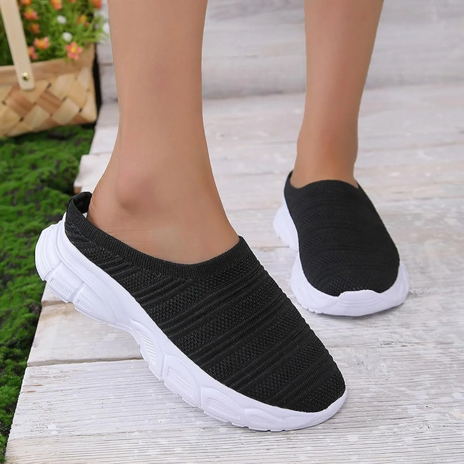 Womens Canvas Slip on Sneakers Walking Tennis Flat Dress Loafers Platform Wedge Mesh Shoes Embroidery Sneakers Casual T-Strap