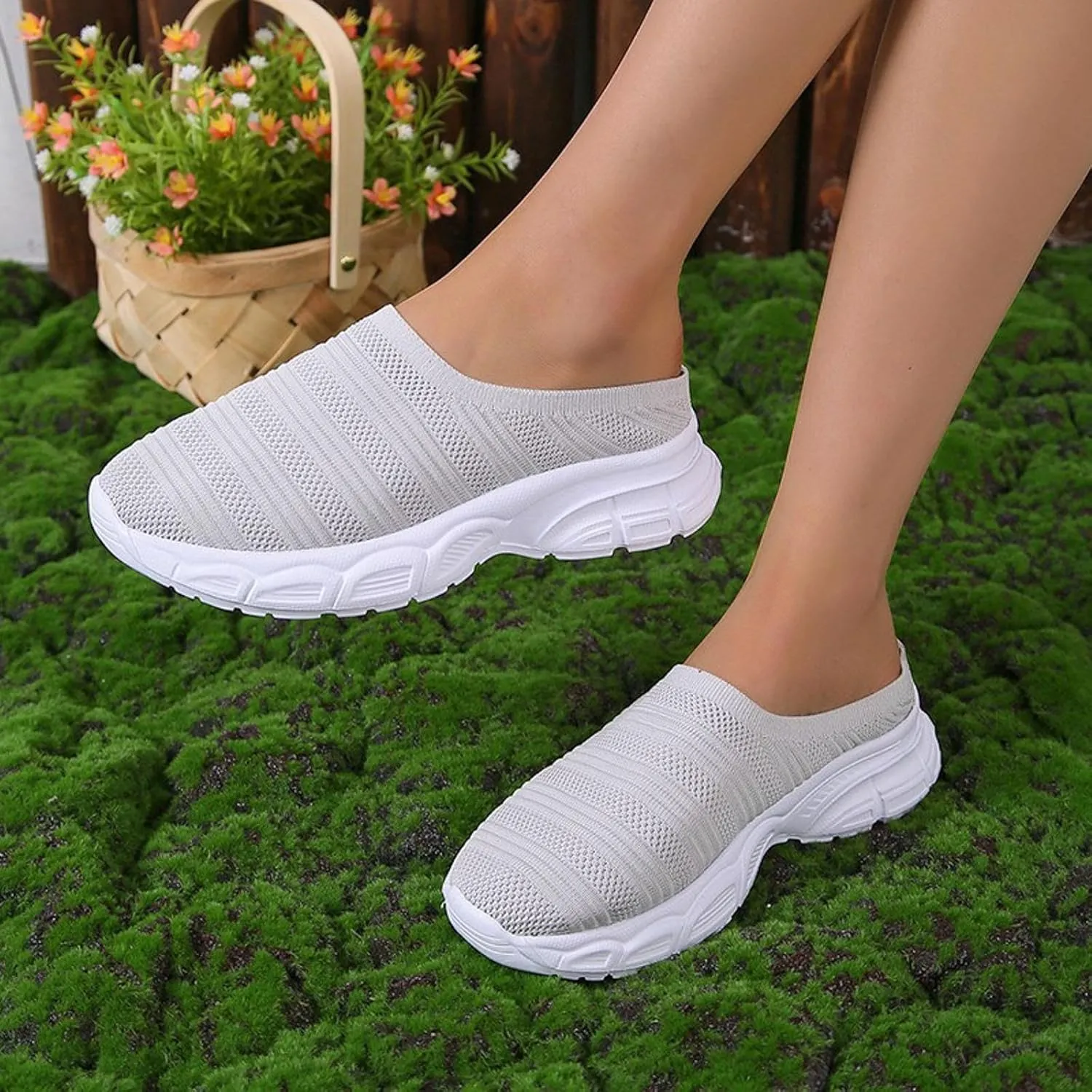 Womens Canvas Slip on Sneakers Walking Tennis Flat Dress Loafers Platform Wedge Mesh Shoes Embroidery Sneakers Casual T-Strap