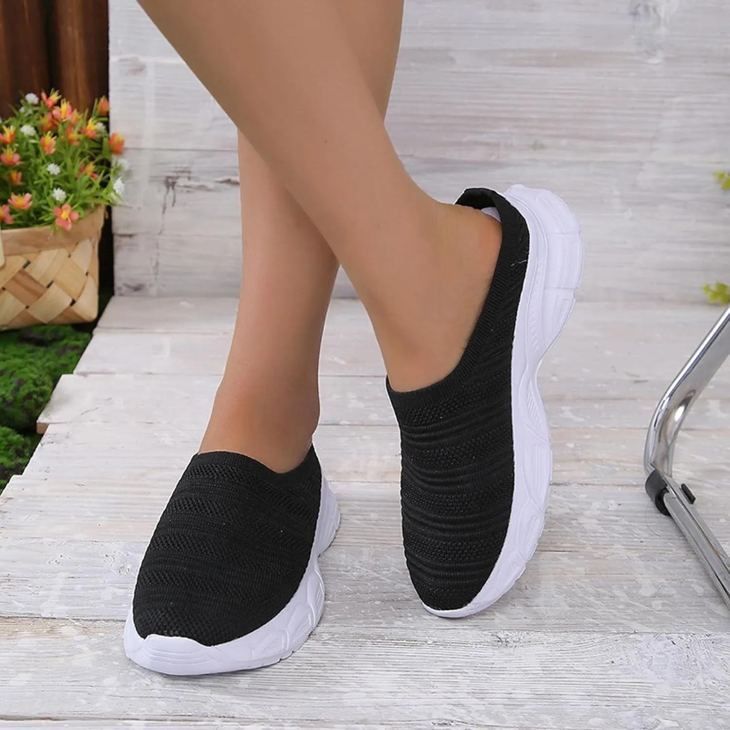Womens Canvas Slip on Sneakers Walking Tennis Flat Dress Loafers Platform Wedge Mesh Shoes Embroidery Sneakers Casual T-Strap