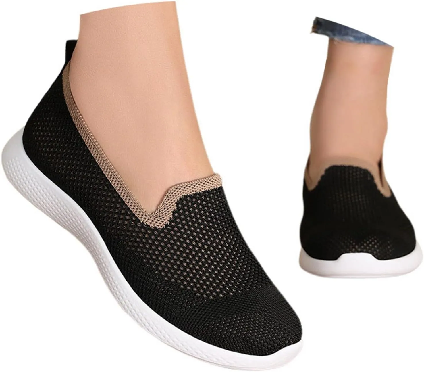 Women's Casual Shoes Comfortable Slip On Footwear Daily Wear Breathable Mesh Design Casual Slip on Tennis Shoes