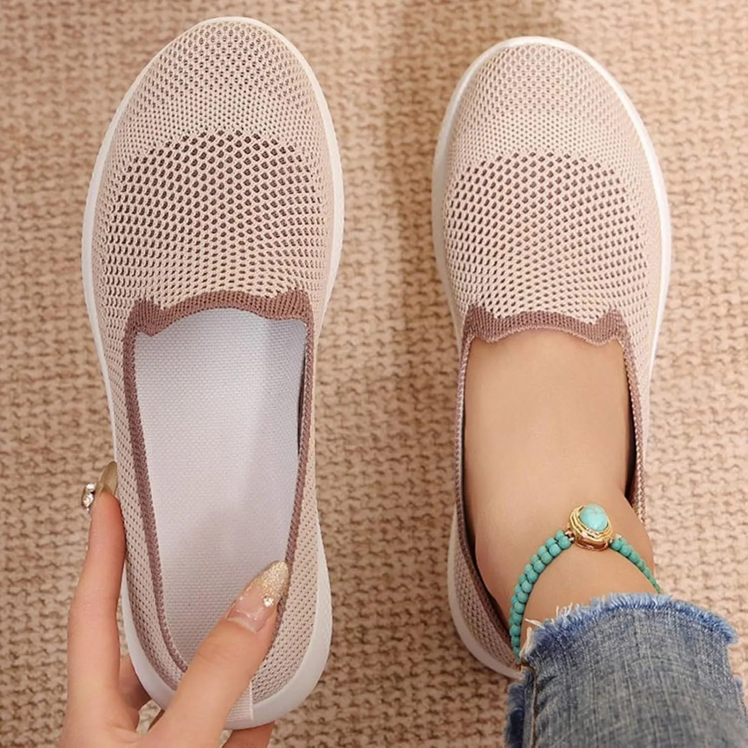 Women's Casual Shoes Comfortable Slip On Footwear Daily Wear Breathable Mesh Design Casual Slip on Tennis Shoes