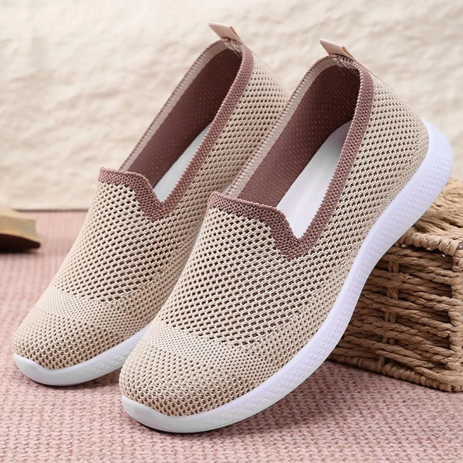 Women's Casual Shoes Comfortable Slip On Footwear Daily Wear Breathable Mesh Design Casual Slip on Tennis Shoes