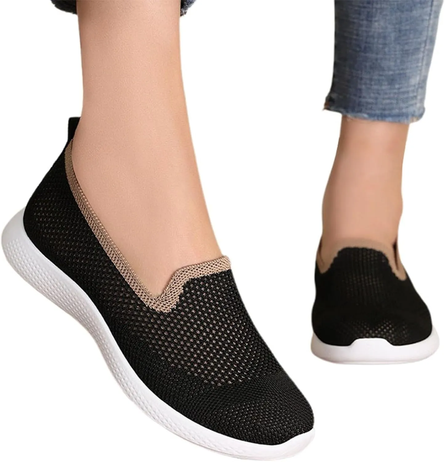Women's Casual Shoes Comfortable Slip On Footwear Daily Wear Breathable Mesh Design Casual Slip on Tennis Shoes