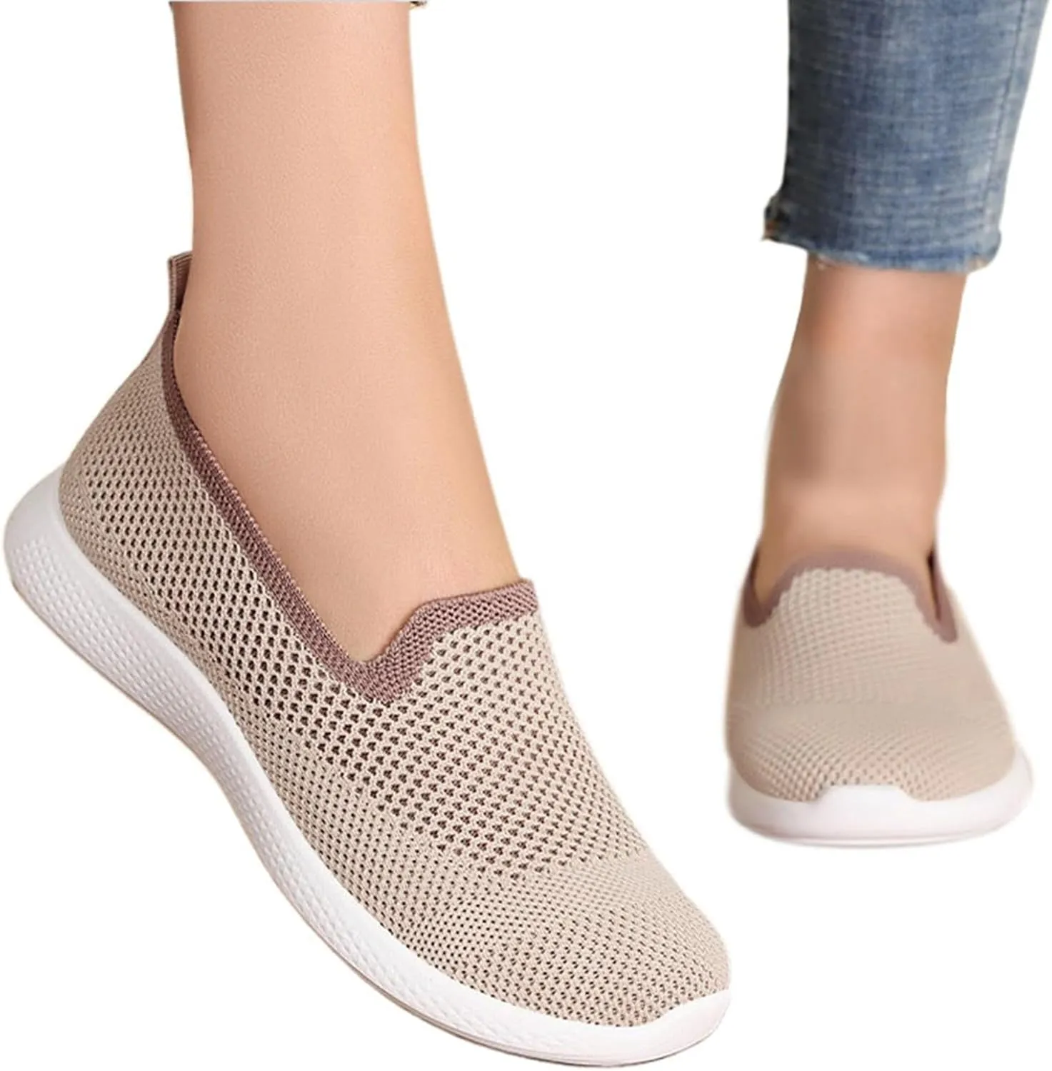 Women's Casual Shoes Comfortable Slip On Footwear Daily Wear Breathable Mesh Design Casual Slip on Tennis Shoes