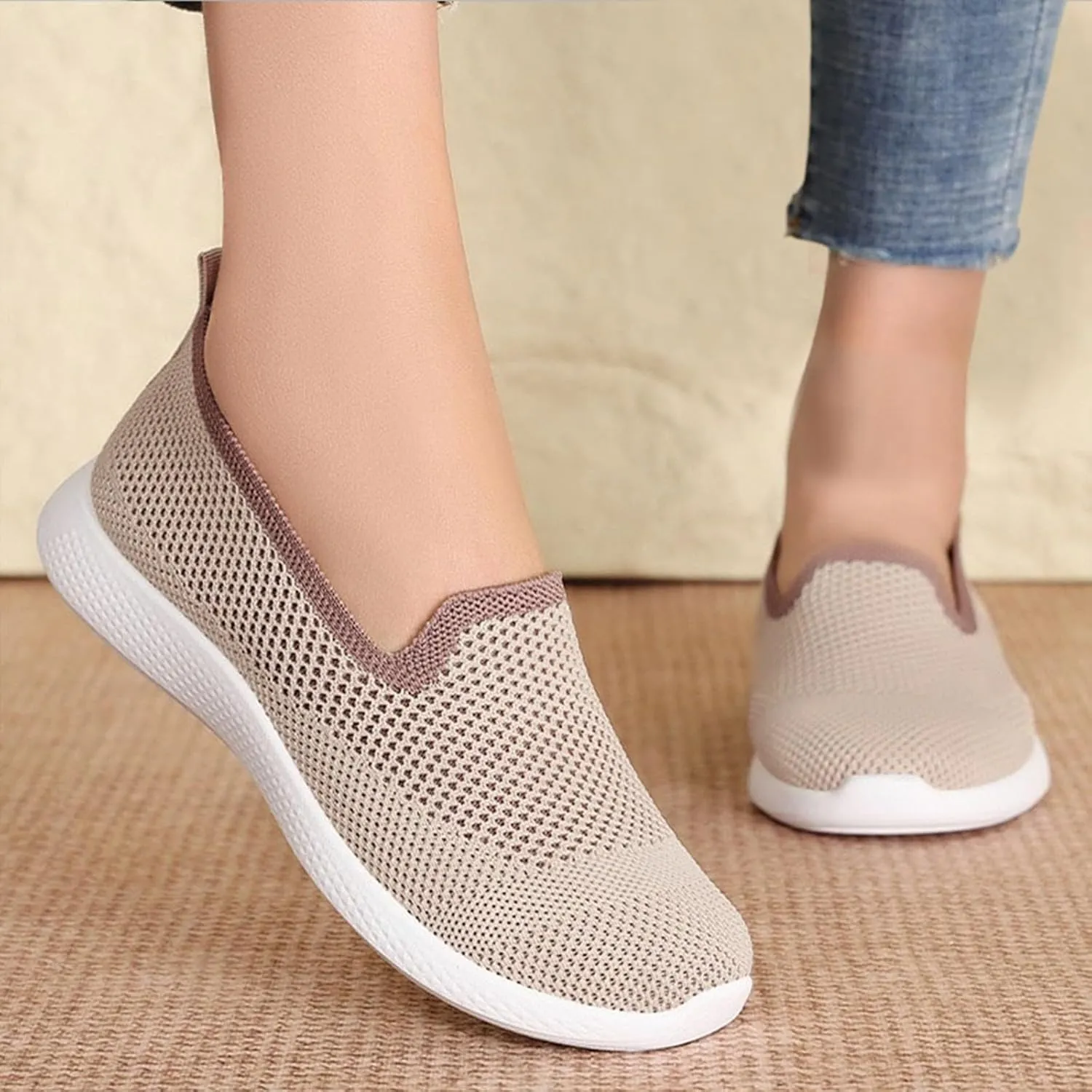 Women's Casual Shoes Comfortable Slip On Footwear Daily Wear Breathable Mesh Design Casual Slip on Tennis Shoes