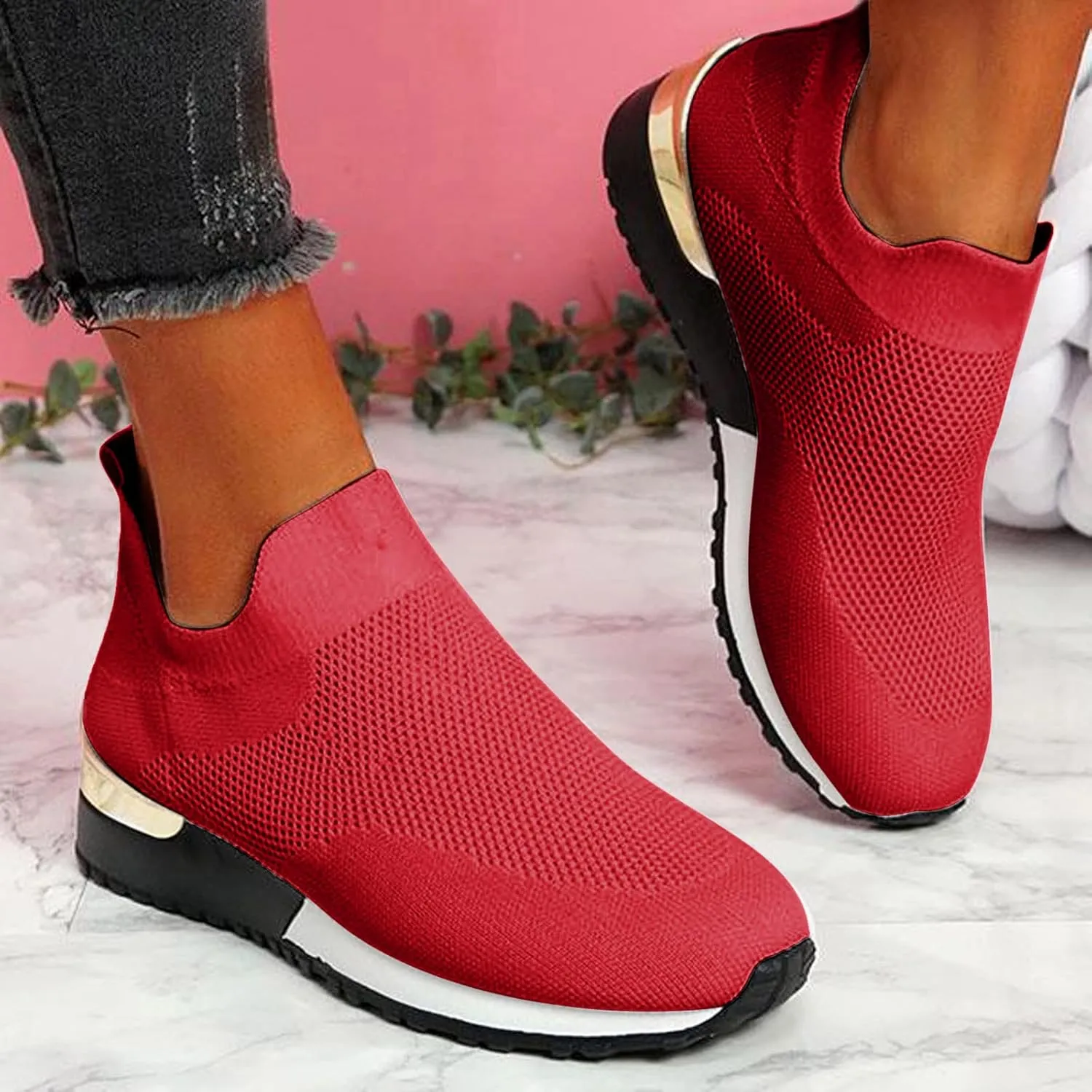 Womens Casual Sneakers Wide Feet Zapato Ortopedico para Mujer Diabetica Women Slip On Shoes Dressy Elder Women's Sneakers with Arch Support Slip On Womens Non Slip Work Shoes Wide Width