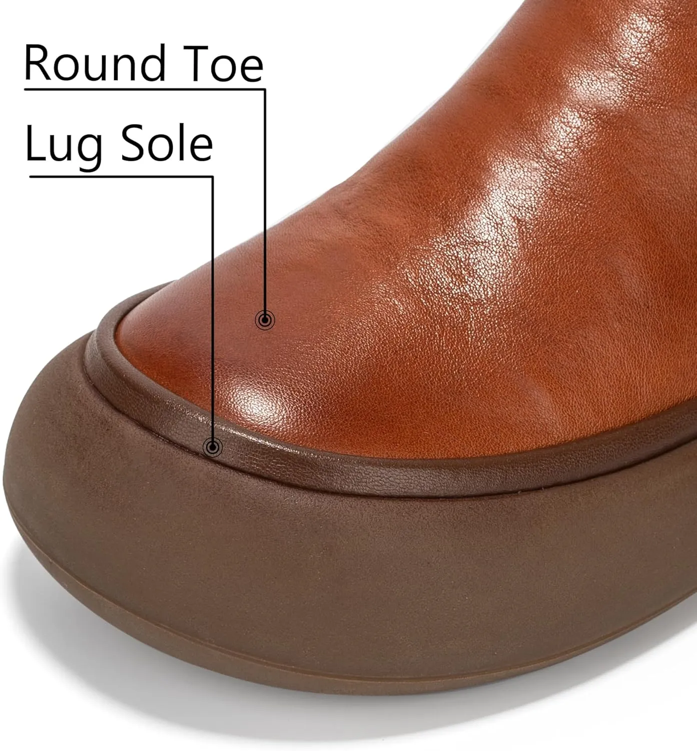 Women's Chelsea Boots Fashion Lug Sole Chunky Platform Heel Slip On Elastic Wide Ankle Booties, Genuine Leather Round Toe Pull On Cowgirl Short Boots