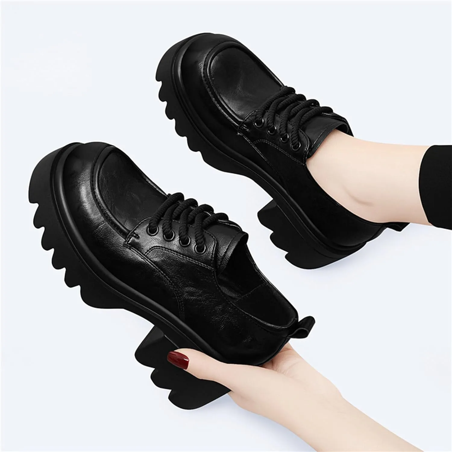 Women's Chunky Platform Loafers Classic Lace-Up Dress Shoes Casual Office Business Oxfords