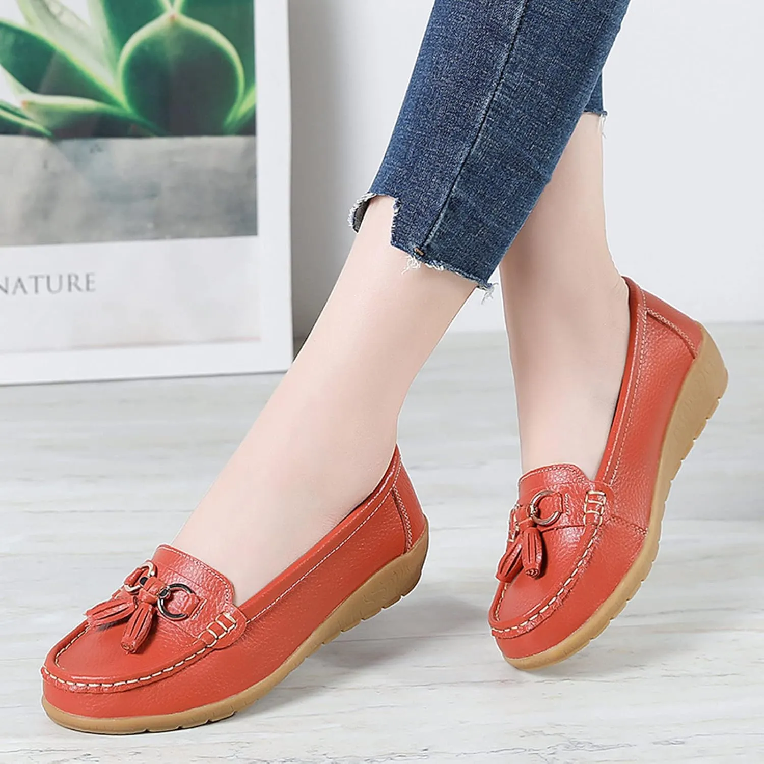 Womens Comfort Walking Flat Loafer Slip On Leather Loafer Comfortable Flat Shoes Outdoor Driving Womens Reefs Size 8