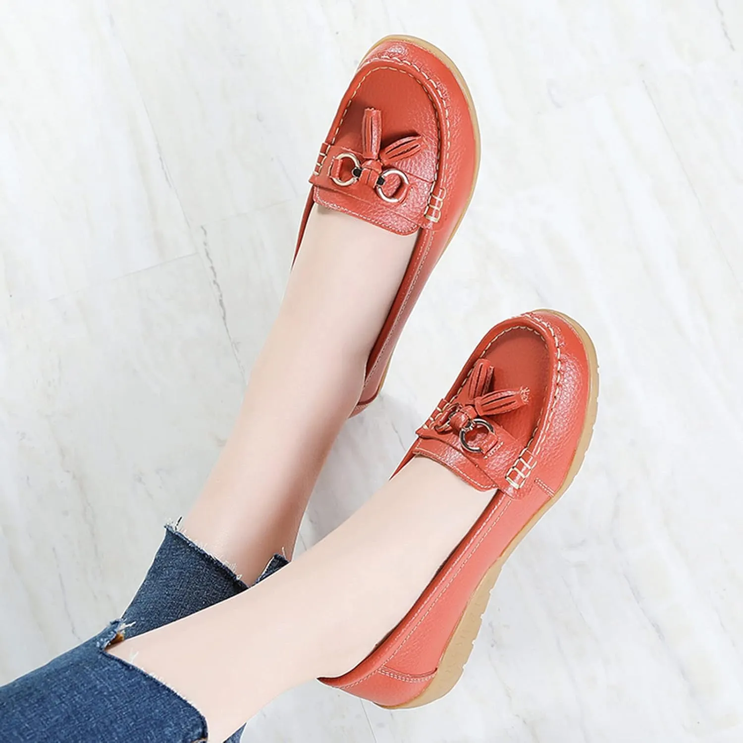 Womens Comfort Walking Flat Loafer Slip On Leather Loafer Comfortable Flat Shoes Outdoor Driving Womens Reefs Size 8