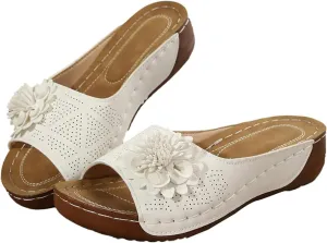 Womens Comfortable Orthopedic Wedge Sandals Open Toe Mid Heel Platform Low Slides Ladies Dressy Slipper Slip-on Slipper Flower Hollow Platform Slides Beach Shoes